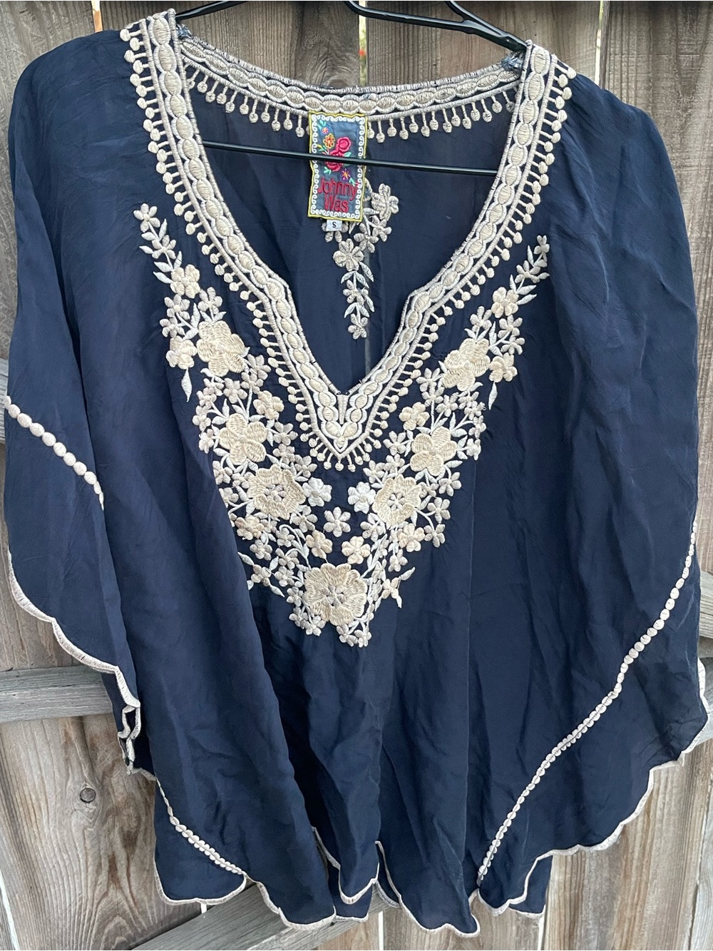 Johnny Was Embroidered Georgette Poncho Tunic Deep Dawn Boho Oversized Blouse S